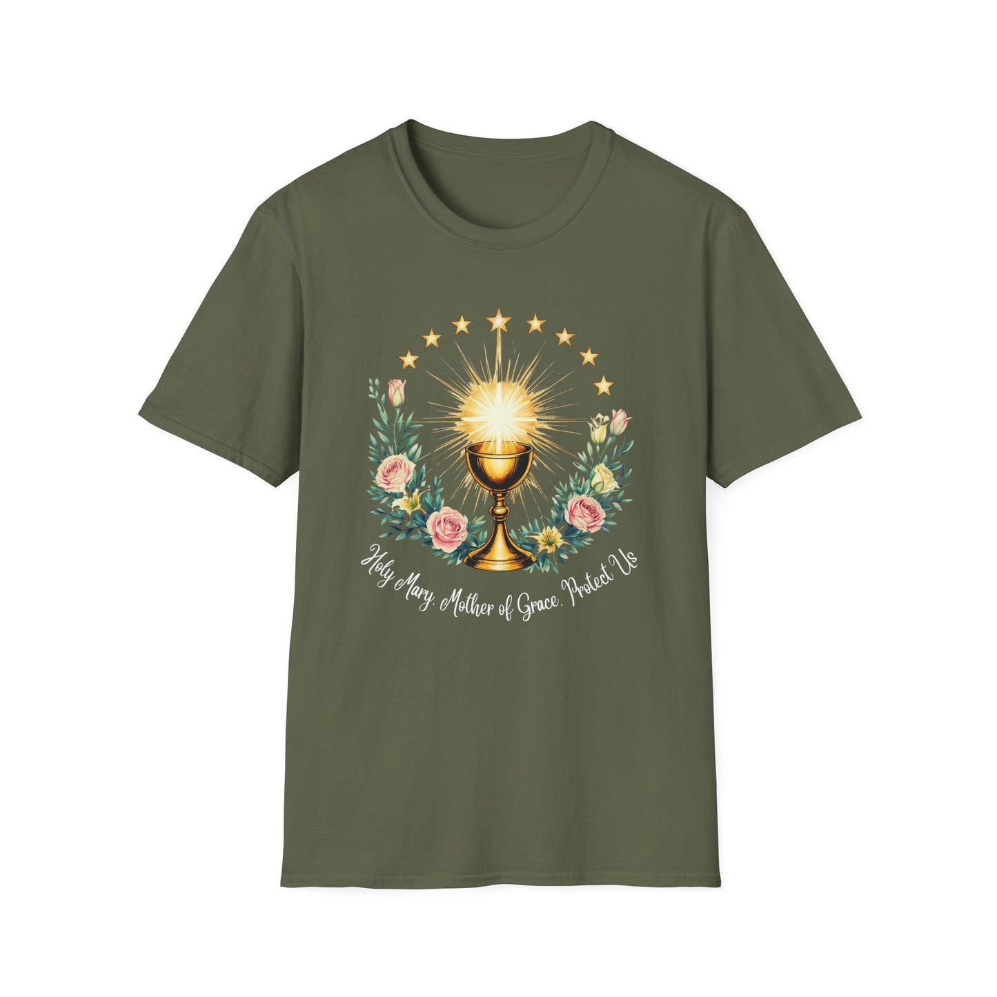 Floral Faith-Inspired Unisex T-Shirt – Inspirational Softstyle Tee, Spiritual Fashion Gift, Communion Celebration Apparel.