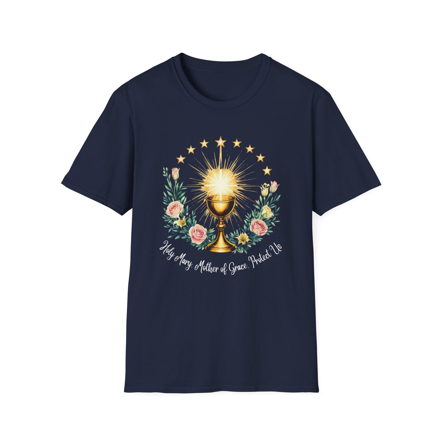 Floral Faith-Inspired Unisex T-Shirt – Inspirational Softstyle Tee, Spiritual Fashion Gift, Communion Celebration Apparel.