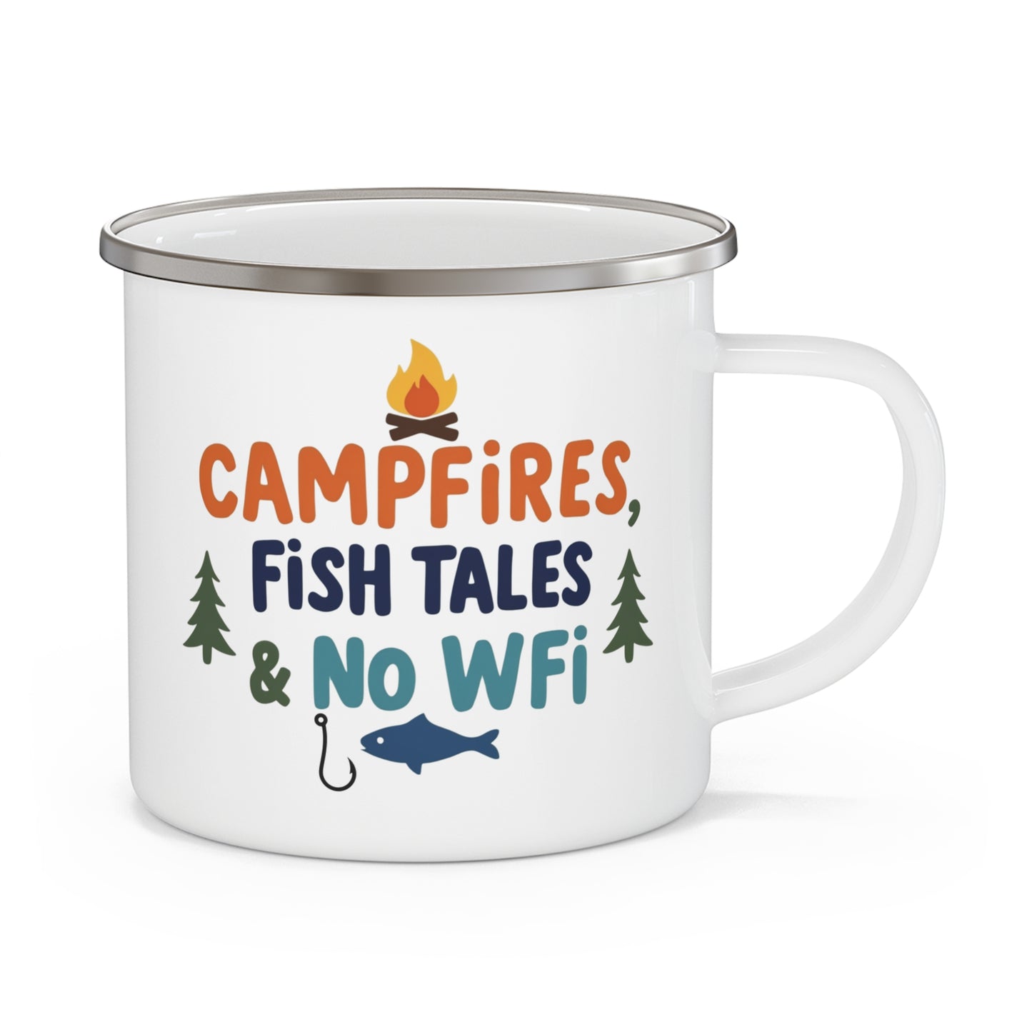 Enamel Mug, Campfire Coffee Cup, Fishing Gift, Camping Accessories, No WiFi Humor, Nature Lover's Mug
