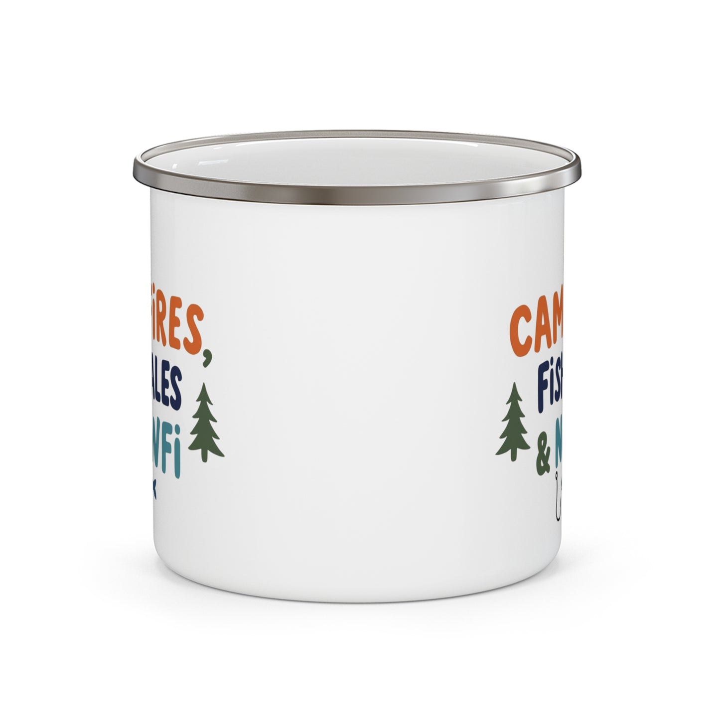 Enamel Mug, Campfire Coffee Cup, Fishing Gift, Camping Accessories, No WiFi Humor, Nature Lover's Mug