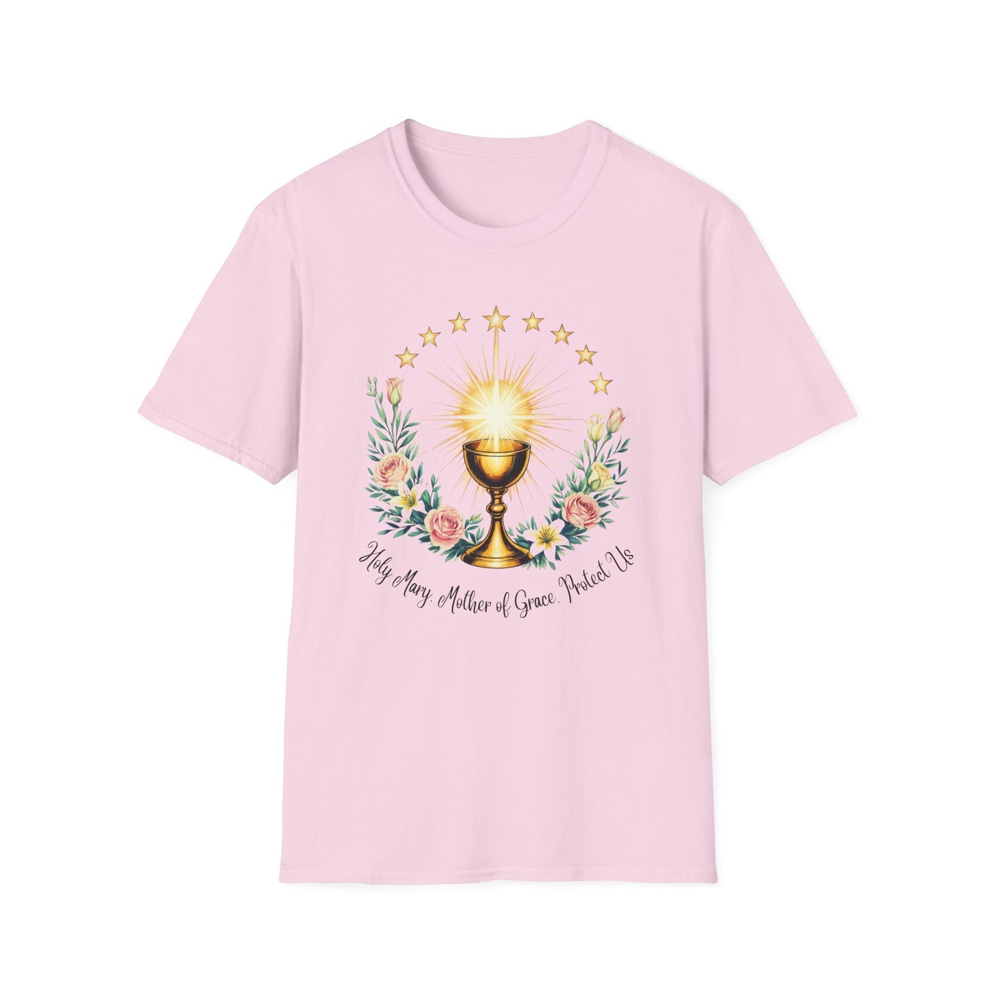 Floral Faith-Inspired Unisex T-Shirt – Inspirational Softstyle Tee, Spiritual Fashion Gift, Communion Celebration Apparel.
