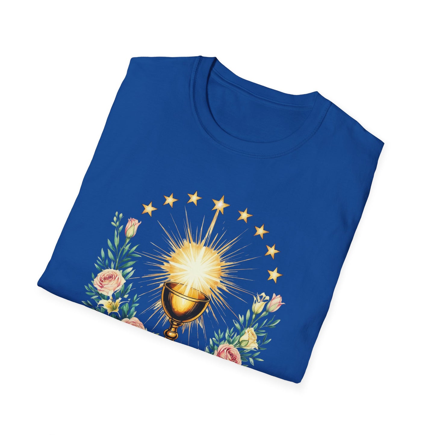 Floral Faith-Inspired Unisex T-Shirt – Inspirational Softstyle Tee, Spiritual Fashion Gift, Communion Celebration Apparel.