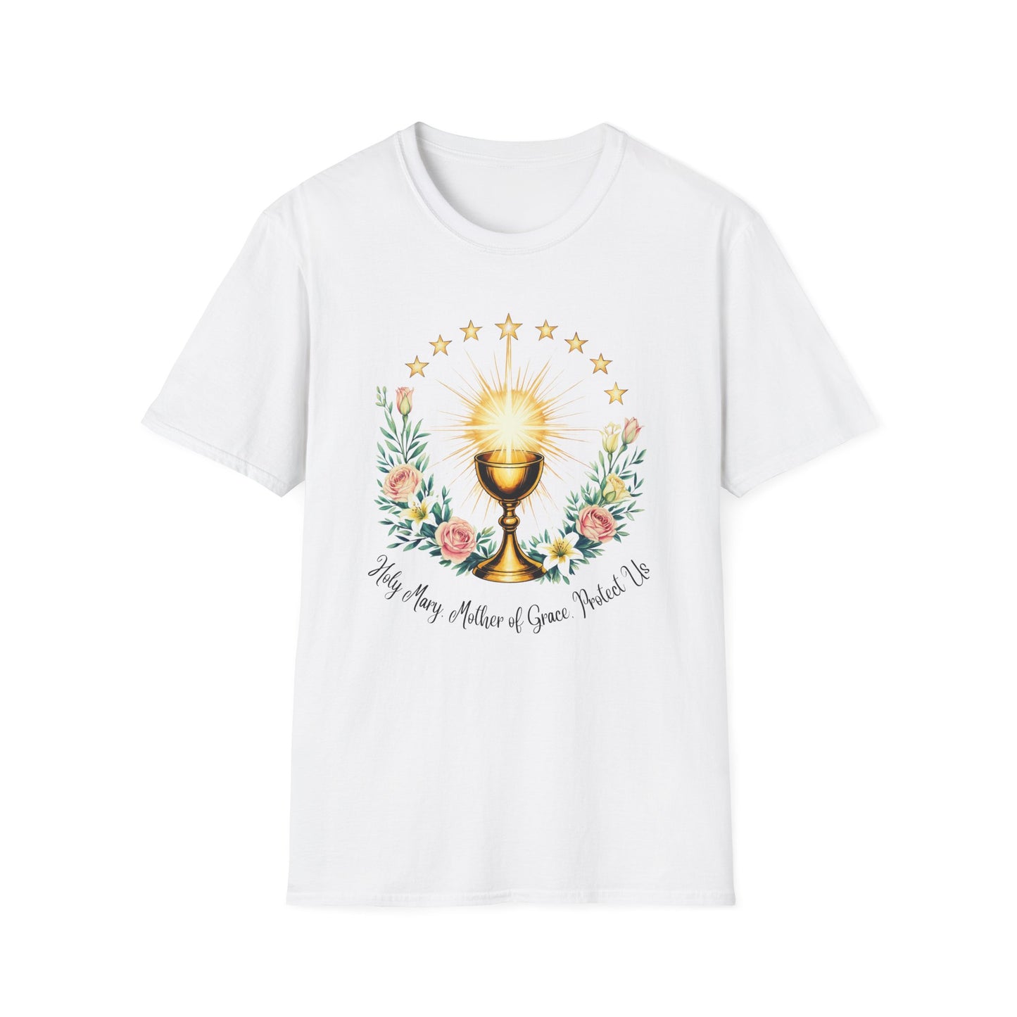 Floral Faith-Inspired Unisex T-Shirt – Inspirational Softstyle Tee, Spiritual Fashion Gift, Communion Celebration Apparel.