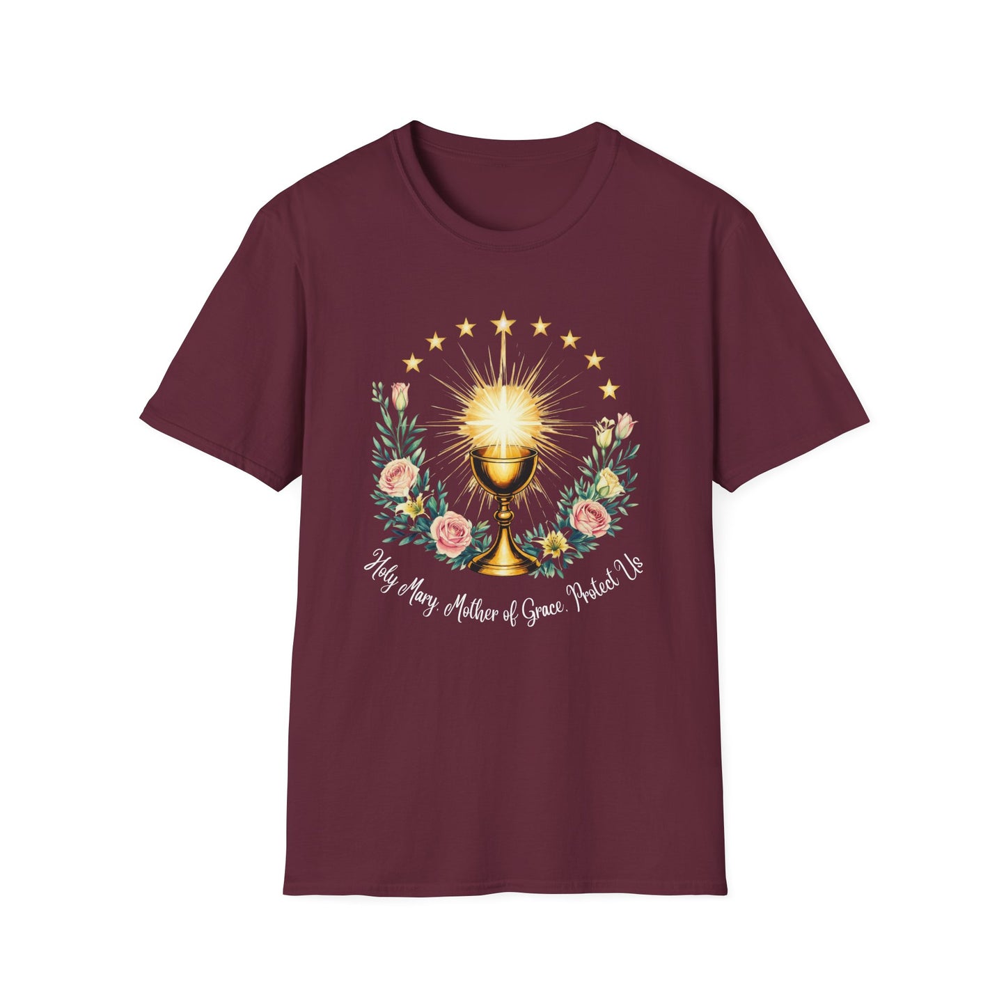 Floral Faith-Inspired Unisex T-Shirt – Inspirational Softstyle Tee, Spiritual Fashion Gift, Communion Celebration Apparel.