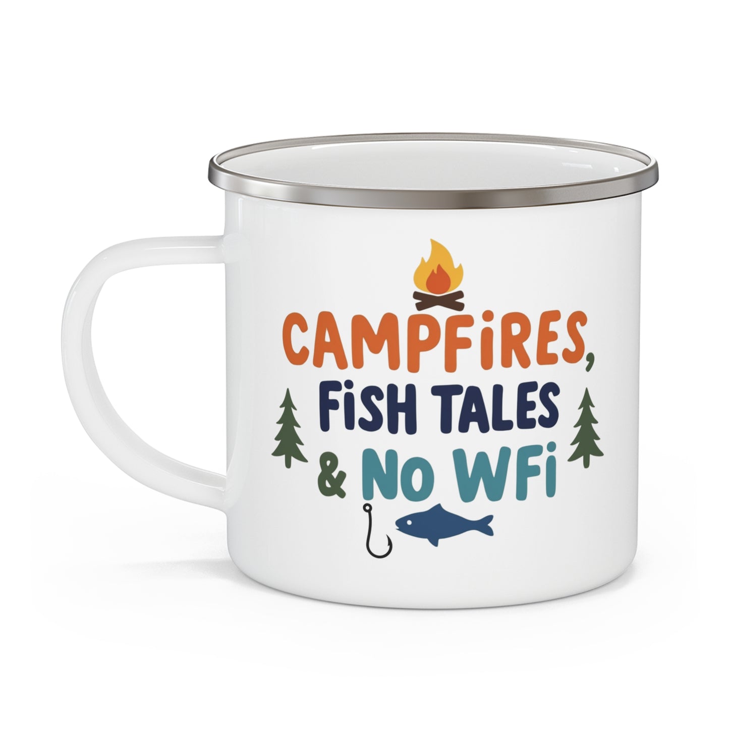 Enamel Mug, Campfire Coffee Cup, Fishing Gift, Camping Accessories, No WiFi Humor, Nature Lover's Mug
