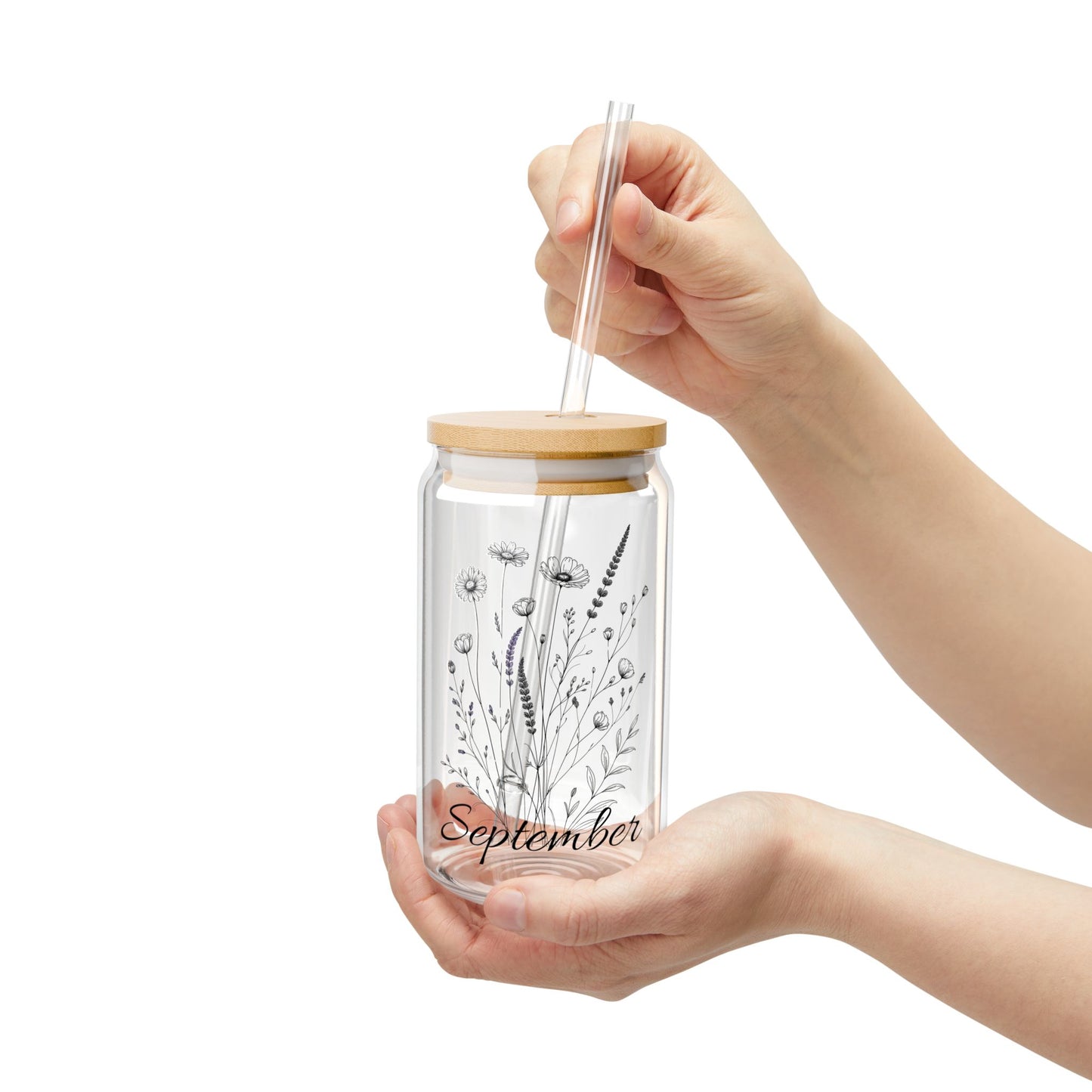 Personalized Birth Flower Glass Tumbler - Name & Month - Bridesmaid Gift, 16oz Coffee Cup, Customized Sipper Glass, Iced Tea Tumbler,
