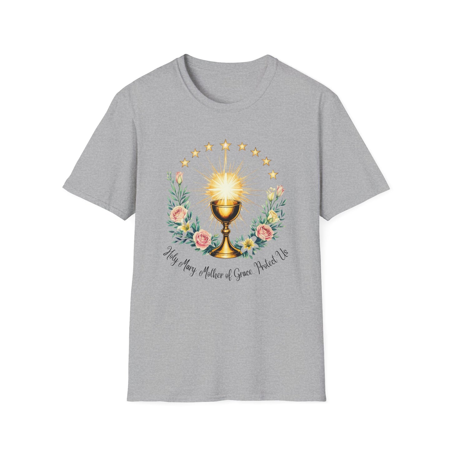 Floral Faith-Inspired Unisex T-Shirt – Inspirational Softstyle Tee, Spiritual Fashion Gift, Communion Celebration Apparel.