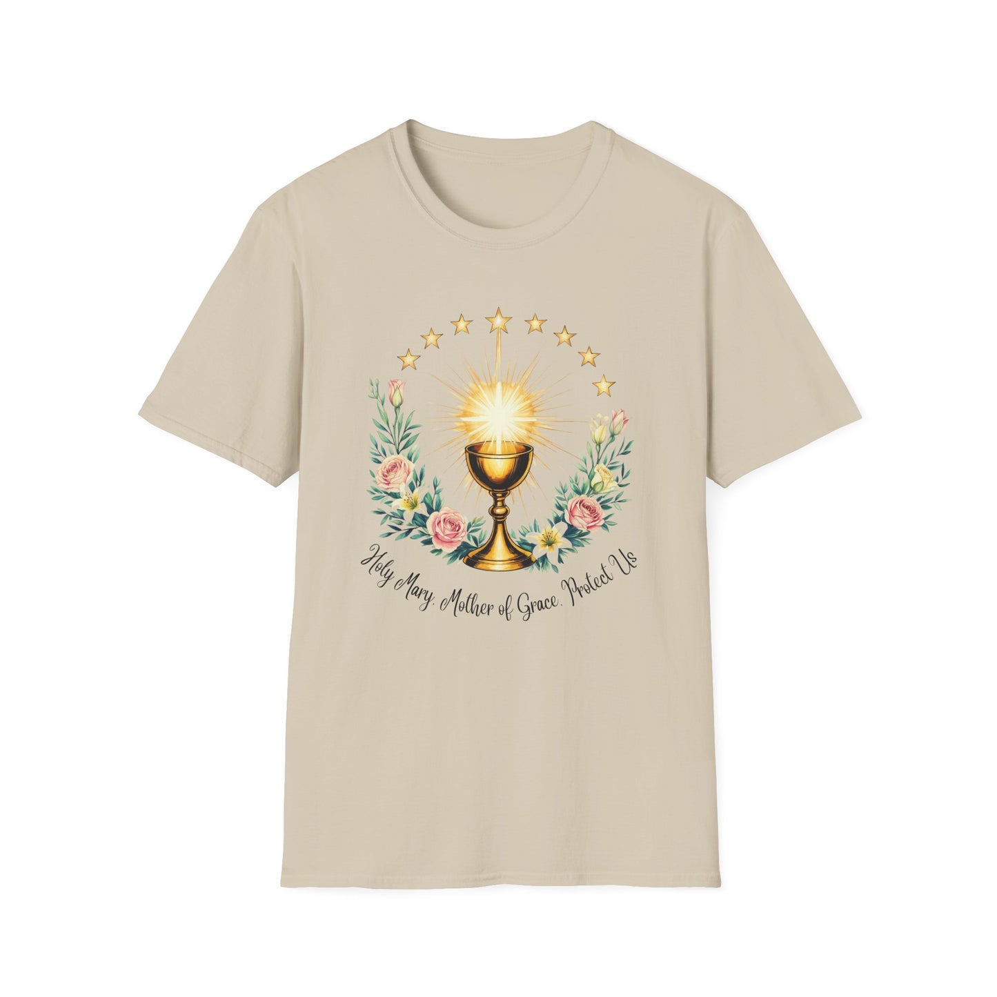 Floral Faith-Inspired Unisex T-Shirt – Inspirational Softstyle Tee, Spiritual Fashion Gift, Communion Celebration Apparel.