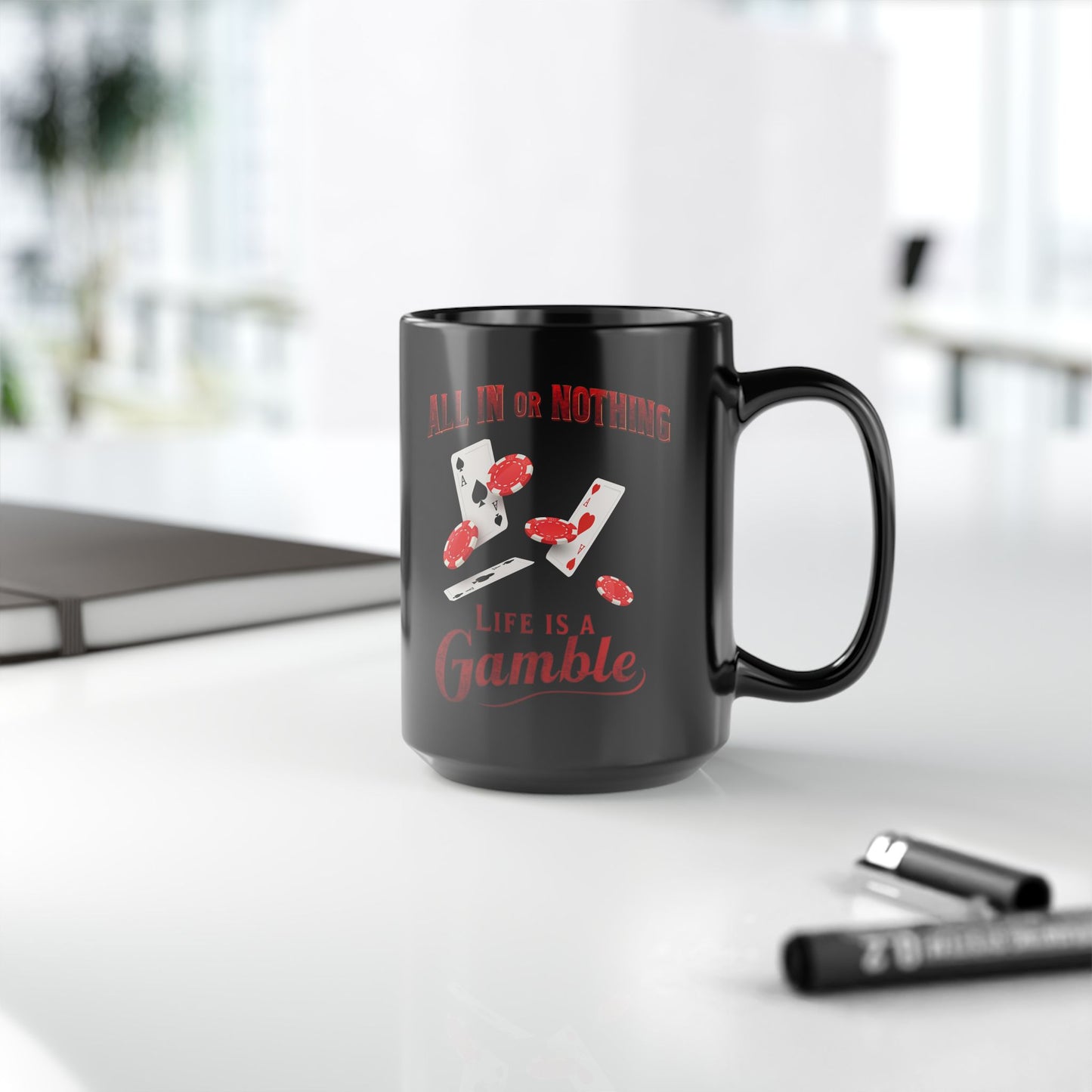 Poker Mug, Poker Player Gift, Casino Coffee Cup, Poker Lover Present, Black Mug 11oz 15oz, All In Or Nothing poker lover gift