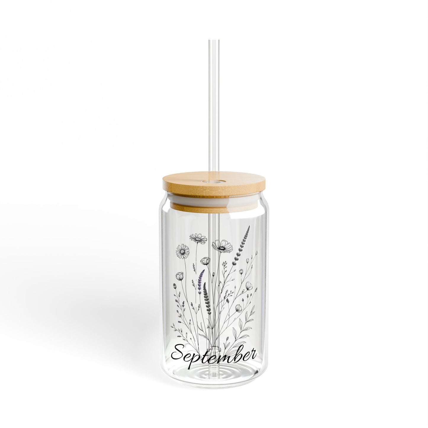Personalized Birth Flower Glass Tumbler - Name & Month - Bridesmaid Gift, 16oz Coffee Cup, Customized Sipper Glass, Iced Tea Tumbler,