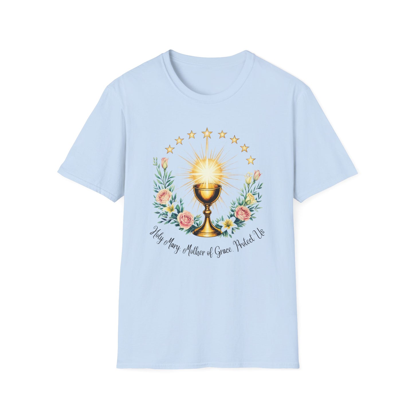 Floral Faith-Inspired Unisex T-Shirt – Inspirational Softstyle Tee, Spiritual Fashion Gift, Communion Celebration Apparel.