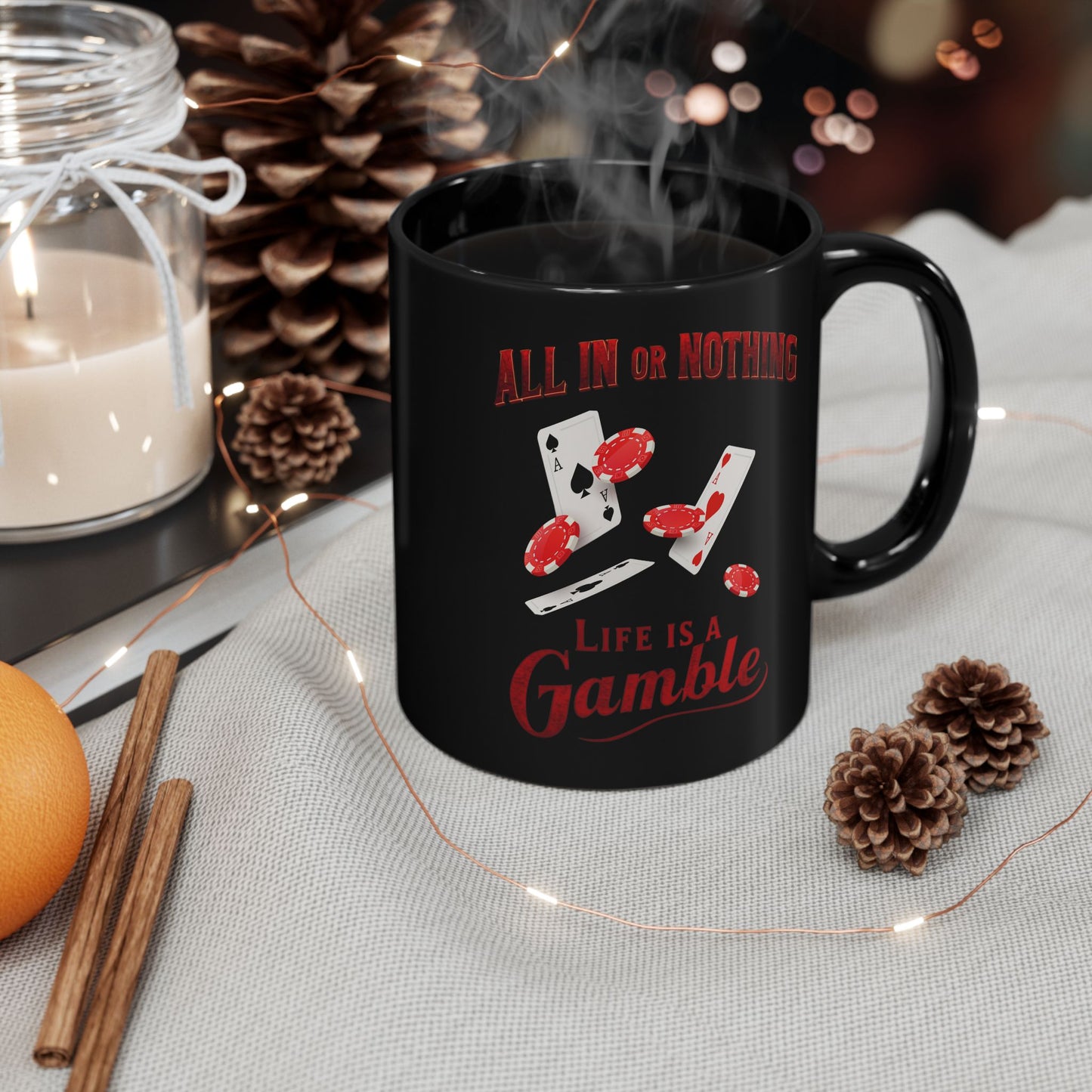 Poker Mug, Poker Player Gift, Casino Coffee Cup, Poker Lover Present, Black Mug 11oz 15oz, All In Or Nothing poker lover gift