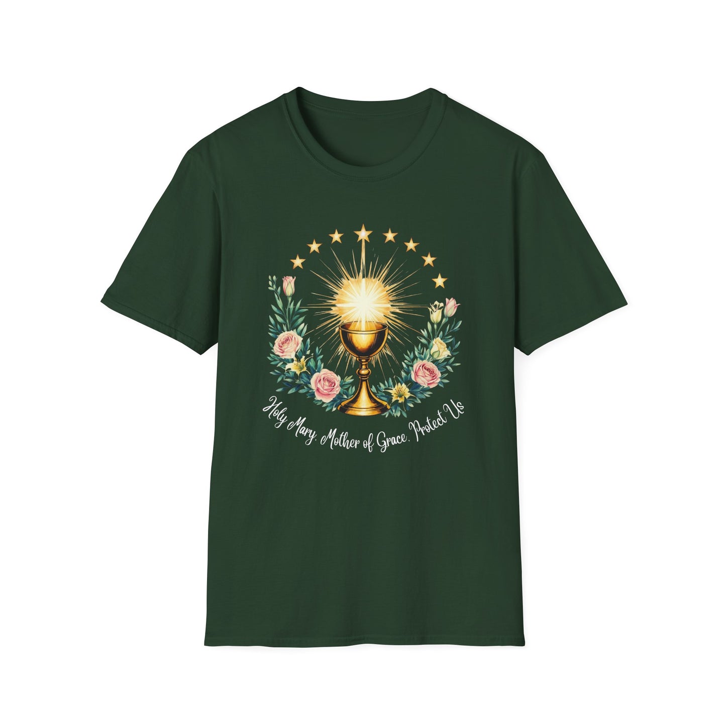 Floral Faith-Inspired Unisex T-Shirt – Inspirational Softstyle Tee, Spiritual Fashion Gift, Communion Celebration Apparel.
