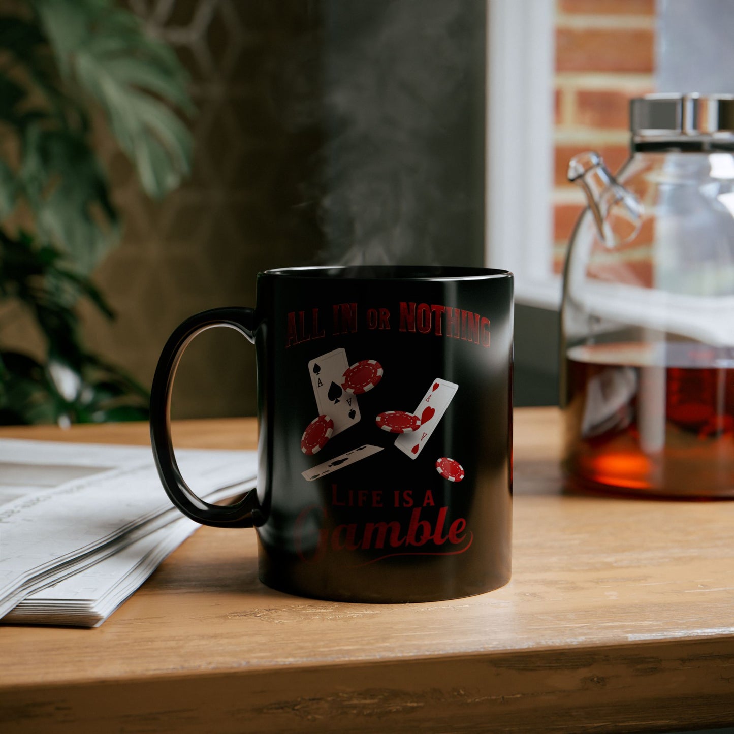 Poker Mug, Poker Player Gift, Casino Coffee Cup, Poker Lover Present, Black Mug 11oz 15oz, All In Or Nothing poker lover gift