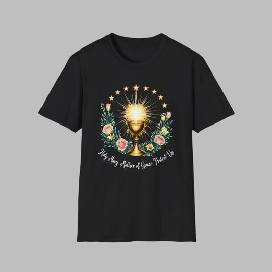 Floral Faith-Inspired Unisex T-Shirt – Inspirational Softstyle Tee, Spiritual Fashion Gift, Communion Celebration Apparel.