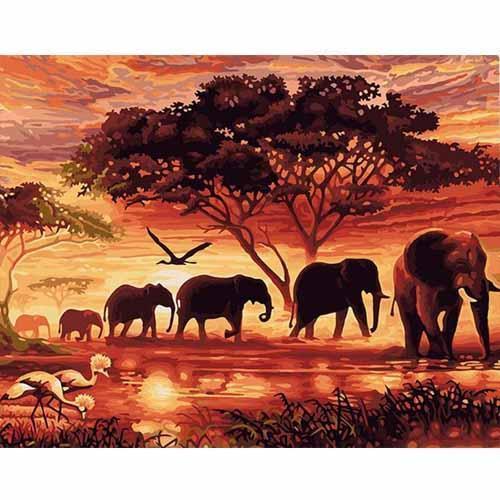 Sunset Elephant DIY Painting Kit – Paint by Numbers Acrylic Wall Art for Home Décor