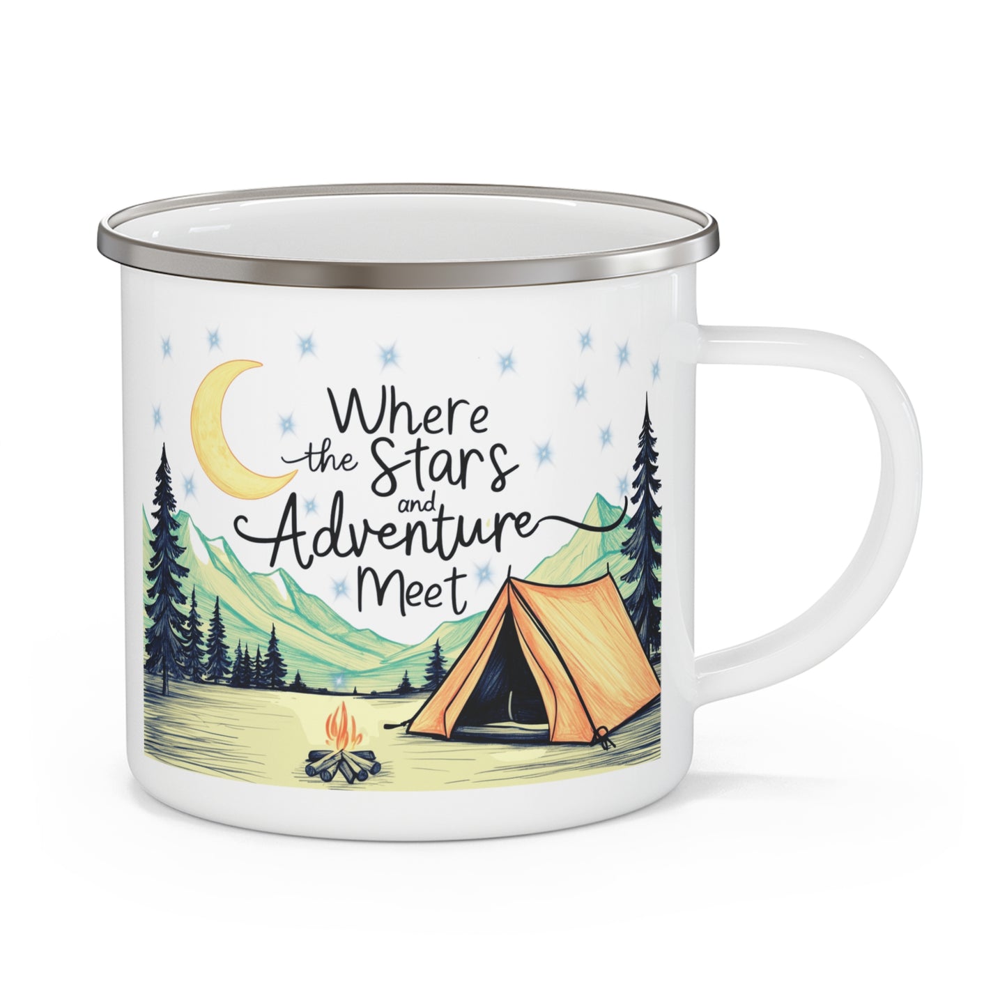 Adventure Camping Enamel Mug - Outdoor Lovers, Hikers, Nature Enthusiasts, Campers Gift, Starry Night Decor, Campfire Coffee Cup