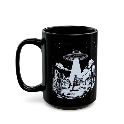 Cosmic Cowboy Black Mug | Alien Abduction Design, Perfect Gift for UFO Fans, Coffee Lovers, Unique UFO Western Mug, Sci-Fi Collectible,
