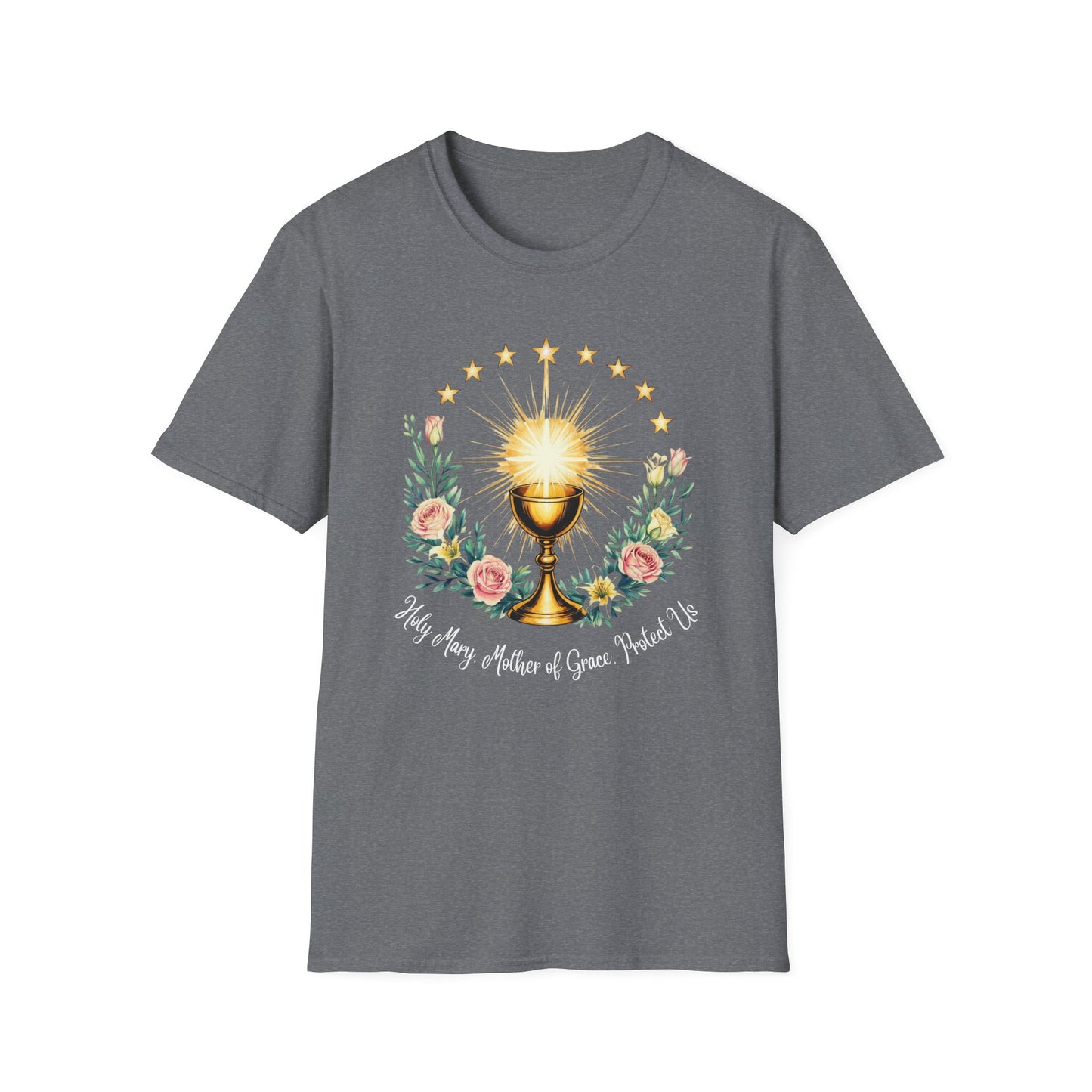Floral Faith-Inspired Unisex T-Shirt – Inspirational Softstyle Tee, Spiritual Fashion Gift, Communion Celebration Apparel.