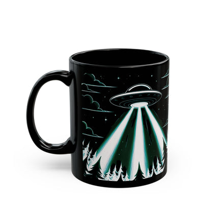 UFO Forest Black Mug - Sci-Fi Coffee Cup for Alien Lovers, Ideal Gift for Birthdays, Holidays, and Collectors, Space Decor, Space Mug, Alien