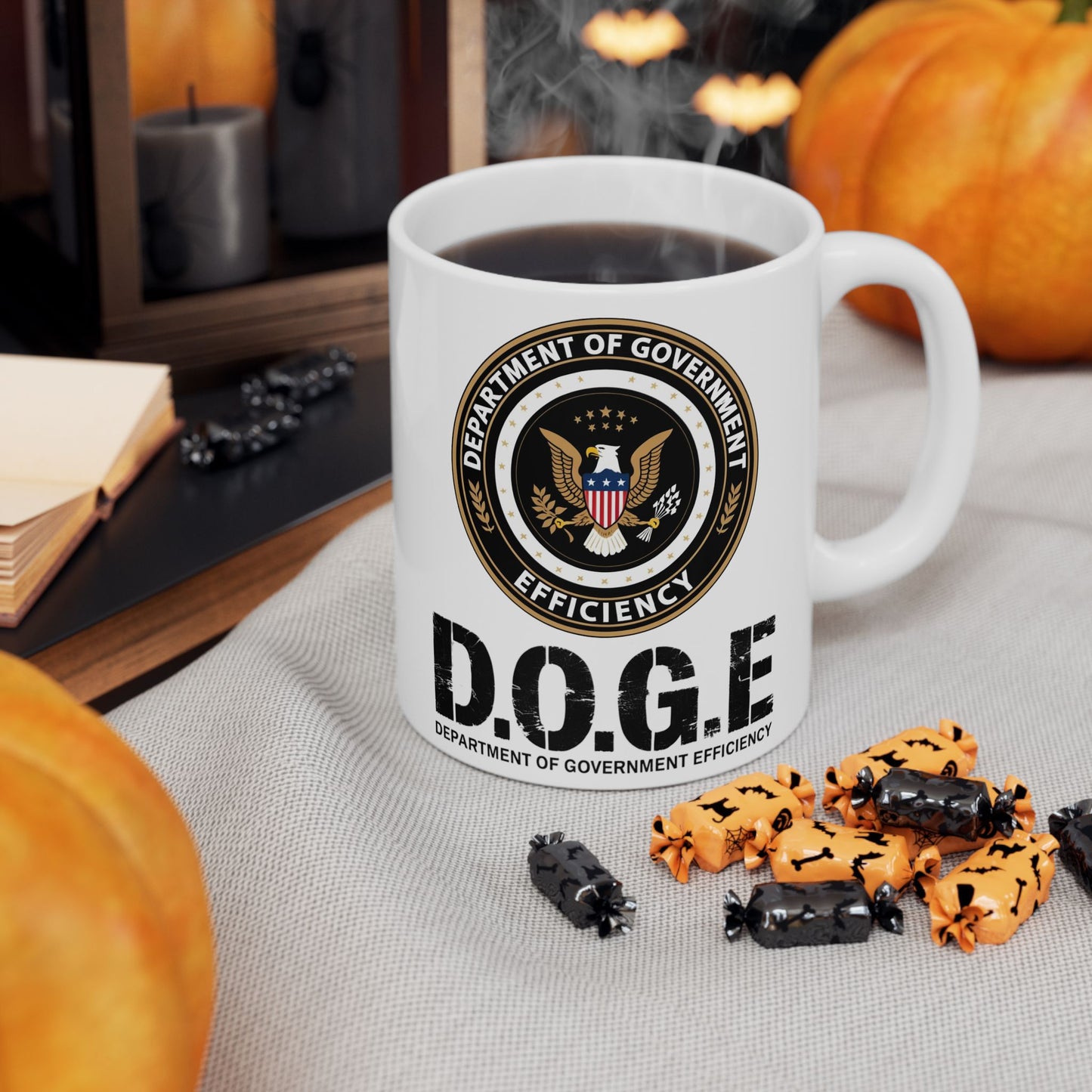 Patriotic Government Efficiency Mug, 11oz Political Humor Coffee Cup, USA Pride Black Mug, Freedom Lover Gift, Pro America Conservative Drinkware