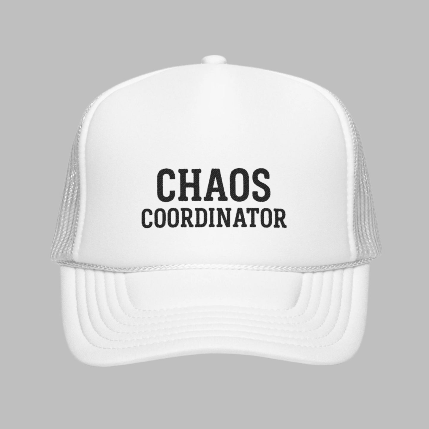 Embroidered Chaos Coordinator Foam Trucker Hat, Funny Mom Gift, Festival Cap, Adjustable Headwear, Durable Organizer Hat