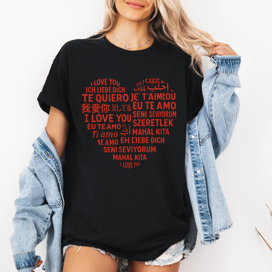 Multilingual Love Tee, Mother's Day Gift, Unisex Heavy Cotton T-Shirt, Anniversary Shirt, Valentine's Day Tee, Friendship Gift, Heartfelt