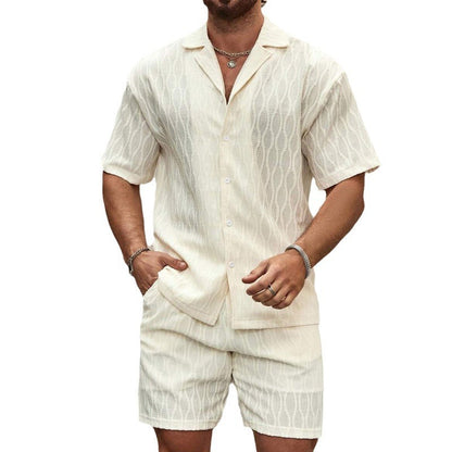 Men's Summer Tracksuit Set – Casual 2-Piece Button Shirt & Shorts
