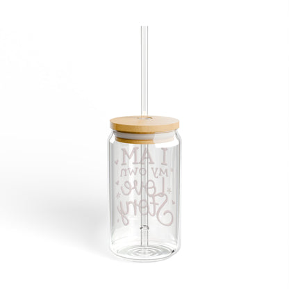 Inspirational Sipper Glass, I AM My Own Love Story, Self-Love Gift, Eco-Friendly Water Bottle, Motivational Drinkware, iced coffee lover