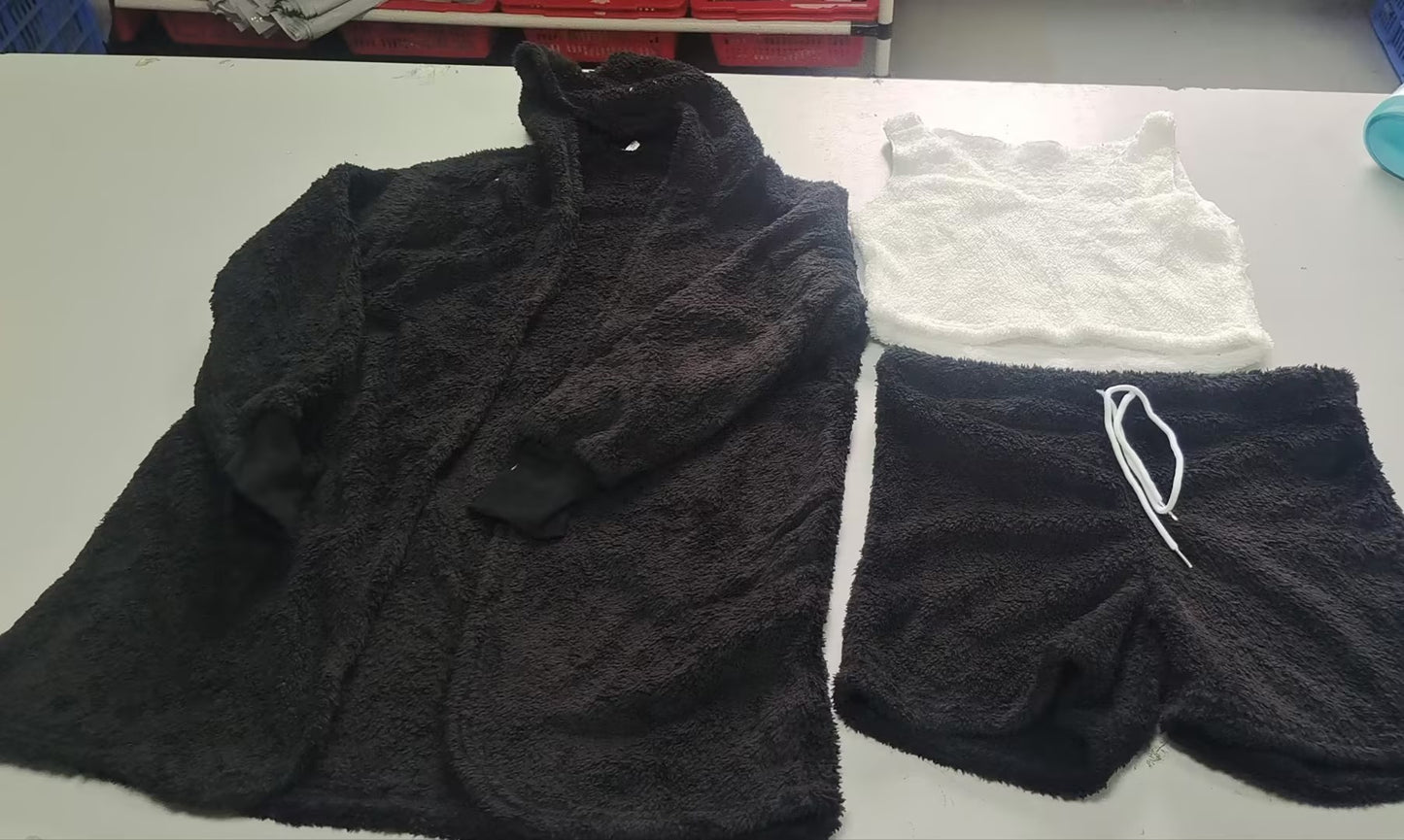 3-Piece Women’s Pajama Set – Long Sleeve Crop Top, Tank, and Drawstring Shorts Loungewear