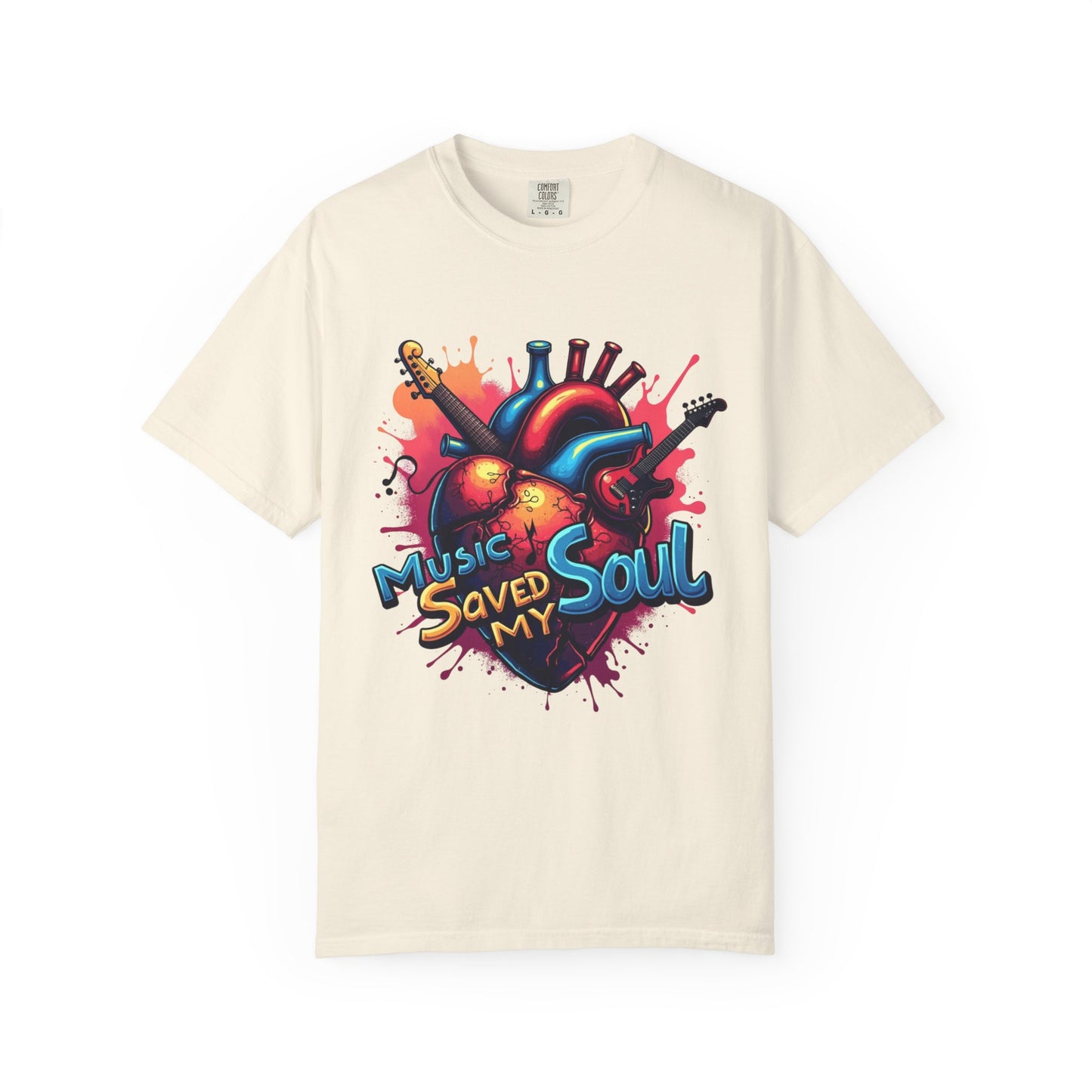 Comfort Colors® Music Saved My Soul Unisex Garment-Dyed T-Shirt - Vibrant Musical Heart Design