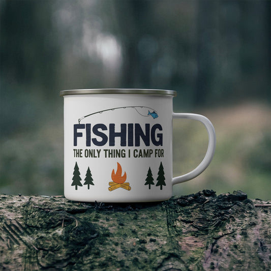 Outdoor Adventure Enamel Camping Mug, Fisherman's Gift, Fishing Camp Drinkware, Great for Fishing Trips, Campfire Mug