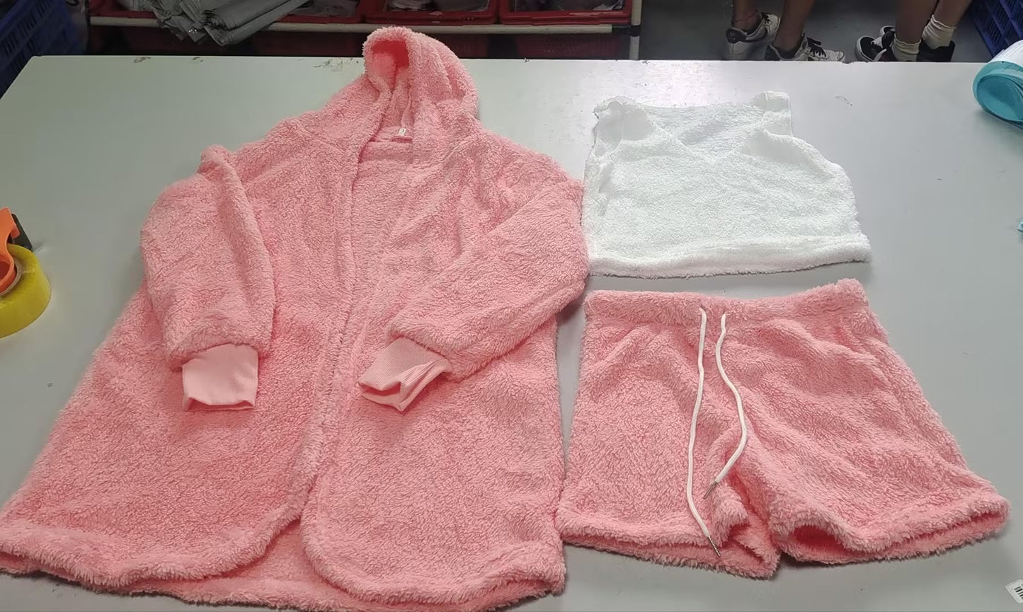 3-Piece Women’s Pajama Set – Long Sleeve Crop Top, Tank, and Drawstring Shorts Loungewear