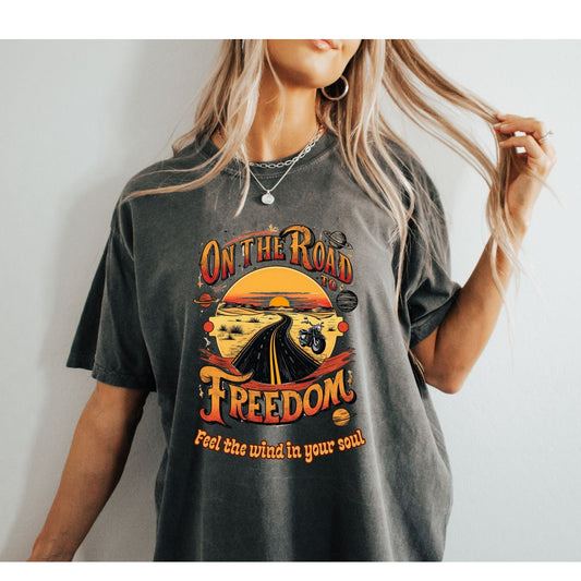 Comfort Colors Tee ,Freedom Road Adventure T-Shirt, Unisex Hiking Travel Camping Tee, Desert Explore Mountain Shirt