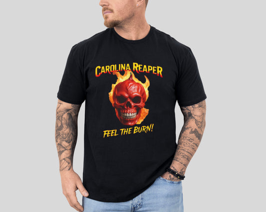 Carolina Reaper Fire Skull Unisex T-Shirt, Graphic Tee, Funny Spicy Shirt, Gift for Hot Sauce Lovers, Halloween Wear