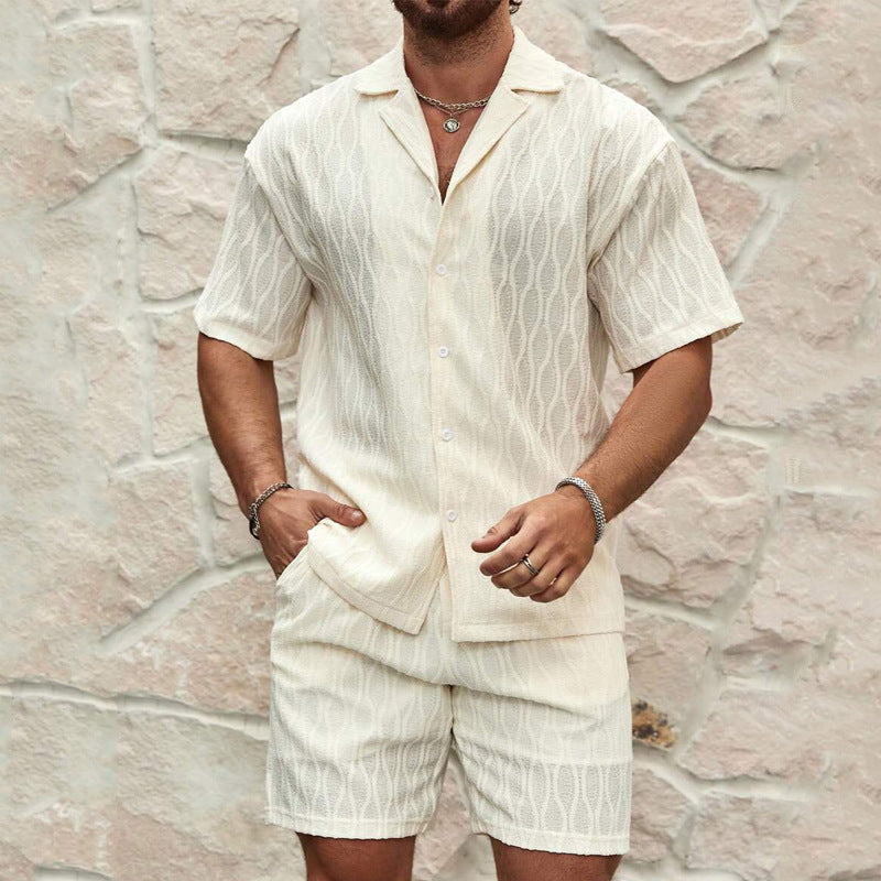 Men's Summer Tracksuit Set – Casual 2-Piece Button Shirt & Shorts