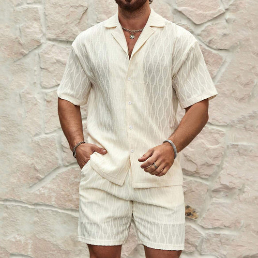 Men's Summer Tracksuit Set – Casual 2-Piece Button Shirt & Shorts