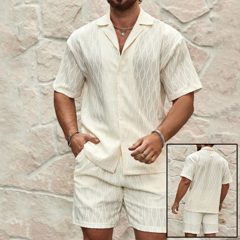 Men's Summer Tracksuit Set – Casual 2-Piece Button Shirt & Shorts