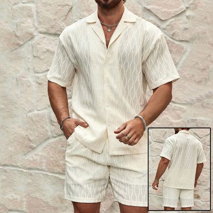 Men's Summer Tracksuit Set – Casual 2-Piece Button Shirt & Shorts