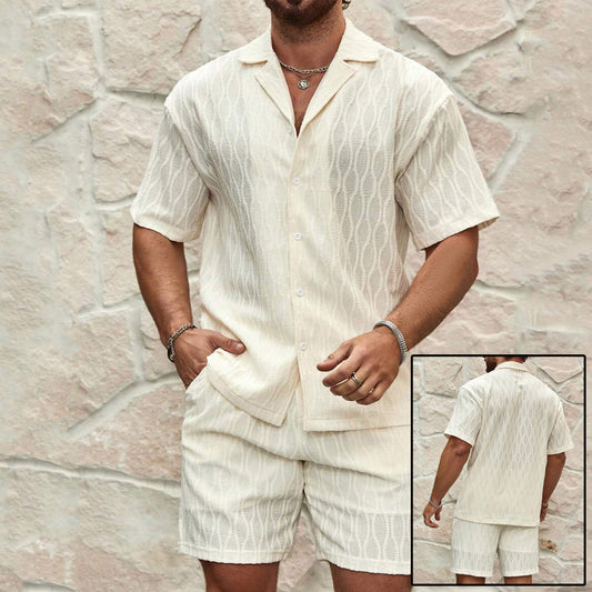 Men's Summer Tracksuit Set – Casual 2-Piece Button Shirt & Shorts